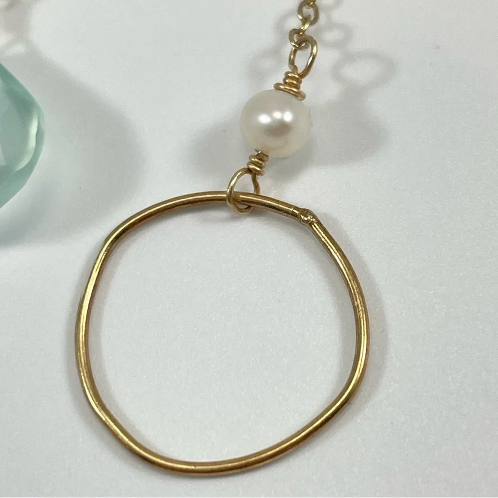 10K Gold Plated Aquamarine Tear Drop Freshwater Pearl Necklace Lariat Elegant